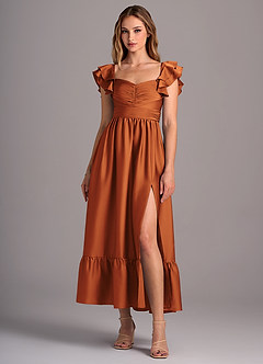Azazie Anaya Bridesmaid Dresses Cinnamon A-Line Sweetheart Neckline Stretch Satin Convertible Dress image1