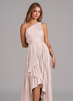 Azazie Lyrica Bridesmaid Dresses Blushing Pink A-Line One Shoulder Stretch Satin Dress image7