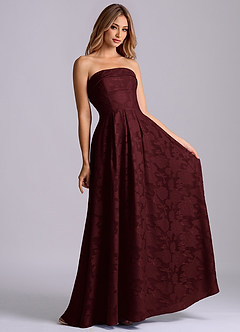 Azazie Lucienne At-home Try On Dresses Dusty Blue A-Line Strapless Floral Burnout Dress image4