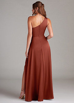 Azazie Brooke Bridesmaid Dresses Terracotta A-Line One Shoulder Stretch Satin Dress image7