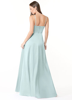 Azazie Halsey Final Sale Sea Glass A-Line Side Slit Stretch Satin Dress image2