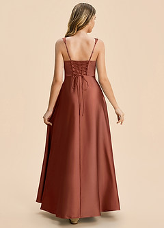 Azazie Azaria Junior Auburn A-Line Pleated Stretch Satin Dress image2
