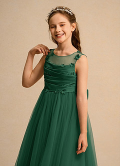 Azazie Snowball Girl Jurken voor bloemenmeisjes Baljurk Jurk van Tule Geplooid Donkergroen image7