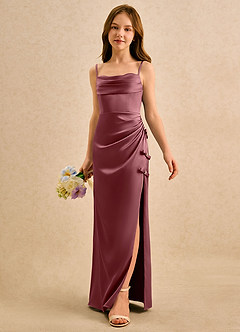 Azazie Bundt Girls Formal Flower Girl Klänningar Klä A-Line i Stretch Satin Plisserad image5