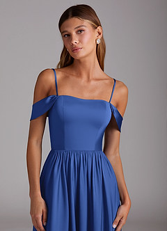 Azazie Calianna Brautjungfernkleider Wandelbar A-Linie Schulterfrei Stretch-Satin Kleid Königsblau image2