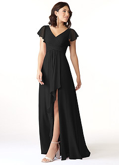 Azazie Omari Abiti da Damigella Abito A-Line in Chiffon Nero image4