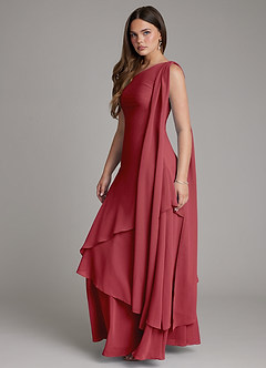 Azazie Monique Bridesmaid Dresses Pomegranate A-Line One Shoulder Chiffon Dress image3