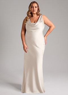 Azazie Rylina Bridesmaid Dresses White Alabaster Mermaid Stretch Satin Dress image7