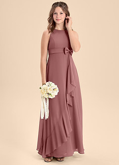 Azazie Lilenne Junior Vestido de Rosa Del Desierto de Gasa de Corte En A con Lazo image3