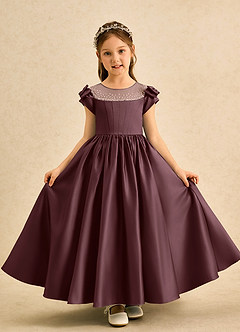 Azazie Toffee Abiti da Ragazza di Fiori Abito Stile Principessa in Raso Opaco Fiocco Sangria image2