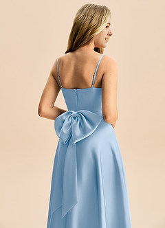 Azazie Rumi Junior Powder Blue A-Line Pleated Stretch Satin Dress image6