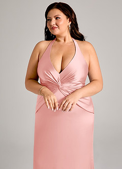 Azazie Valerie Bridesmaid Dresses Powder Pink Mermaid Pleated Stretch Satin Dress image7