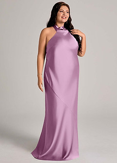 Azazie Velli Bridesmaid Dresses Wisteria Mermaid High Neck Stretch Satin Dress image10