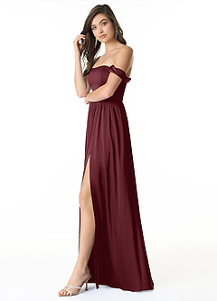 Azazie Morana Bridesmaid Dresses Cabernet A-Line Off the Shoulder Stretch Satin Convertible Dress image13