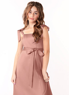 Azazie Barbara Junior Rosette A-Line Bow Stretch Satin Dress image5