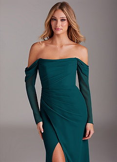 Azazie Hallie Bridesmaid Dresses Pine Mermaid Long Sleeve Chiffon Dress image5