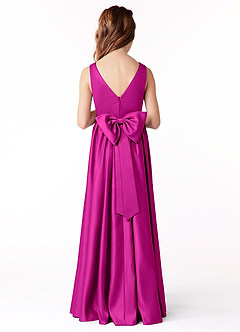 Azazie Hathaway Junior Vestido de Fucsia de Satin Mate de Corte En A con Lazo image2