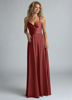 Azazie Davis Robes de demoiselle d'honneur Robe Trapèze en Satin extensible Plissé Terracotta image4