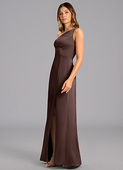 Azazie Feby Bridesmaid Dresses Ganache A-Line One Shoulder Stretch Satin Dress image5