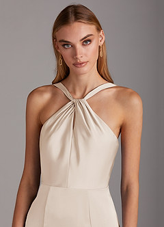 Azazie Elana Final Sale White Alabaster Mermaid Side Slit Stretch Satin Dress image6