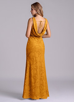 Azazie Rylina Abiti da Damigella Abito Sirena in Burnout Floreale Caramello image3