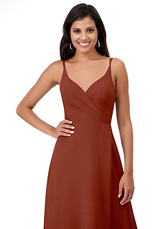 Azazie Lennon Bridesmaid Dresses Auburn A-Line Lace Chiffon Dress image6