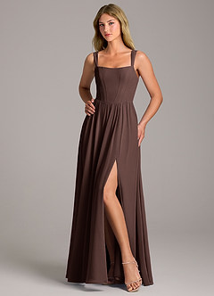 Azazie Rosaline At-home Try On Dresses Eucalyptus A-Line Side Slit Chiffon Dress image5