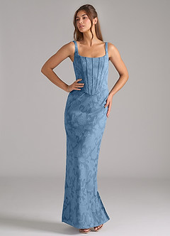 Azazie Kenna Robes de demoiselle d'honneur Robe Fourreau en Blumen-Burnout Fente Latérale Acier Bleuté image5
