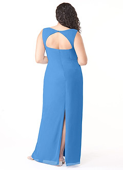 Azazie Flori Robes de demoiselle d'honneur Robe Fourreau en Mousseline de soie Col Carré Geai Bleu image8