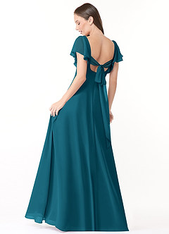Azazie Syenna Brautjungfernkleider A-Linie Gestreift Chiffon Kleid Tintenblau image2