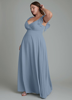 Azazie Leilani Bridesmaid Dresses Dusty Blue A-Line Pleated Chiffon Dress image5