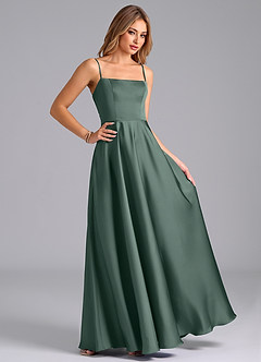 Azazie Elita Robes de demoiselle d'honneur Robe Trapèze en Satin extensible Plissée Mousse De Mer image3