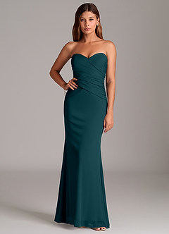 Azazie Katelyn 신부 들러리 드레스 쉬스 스트랩리스 망사 바닥 길이 드레스 image5