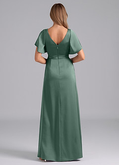 Azazie Ambrosia Bridesmaid Dresses Eucalyptus A-Line Pleated Stretch Satin Dress image3