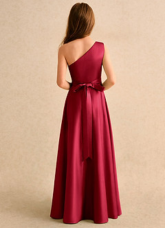 Azazie Puddles Girls Formal Blumenmädchenkleider A-Linie One-Shoulder Matte Satin Kleid Scharlachrot image3