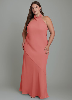 Azazie Velli Robes à essayer chez vous Robe Sirène en Mousseline de soie Col haut Bleu Poussiéreux image8