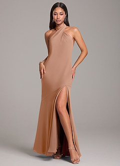 Azazie Lorena Bridesmaid Dresses Champagne Rose Mermaid Pleated Chiffon Dress image3