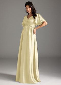Azazie Verna Maternity Bridesmaid Dresses A-Line Ruched Stretch Satin Floor-Length Dress image4