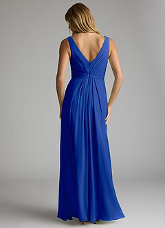 Azazie Gina Robes de demoiselle d'honneur Robe Trapèze en Mousseline de soie Col V plissé Bleu Roi image5