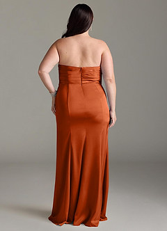 Azazie Yola Bridesmaid Dresses Burnt Orange Sheath V-Neck Pleated Stretch Satin Convertible Dress image10
