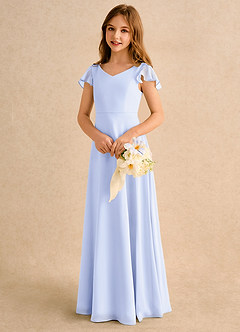 Azazie Nari Girls Formal Flower Girl Dresses Lavender A-Line with Sleeves Chiffon Dress image3