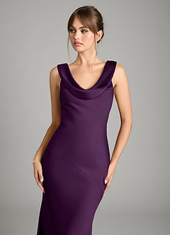 Azazie Rylina Bridesmaid Dresses Grape Mermaid Stretch Satin Dress image3