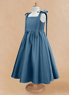 Azazie Chelsie Flower Girl Dresses Bermuda A-Line Bow Matte Satin Dress image7