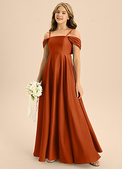 Azazie Rowena Junior Burnt Orange A-Line Bow Stretch Satin Dress image7