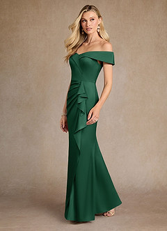 Azazie Laredo vestidos de madre de la novia Vestido de Verde Oscuro de Satén Elástico de Sirena con Vestidos sin tirantes image5