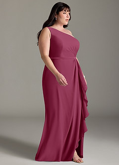 Azazie Liza Vestidos de damas de honor Vestido de Mora de Gasa de Corte Sirena con Hombro unilateral image9