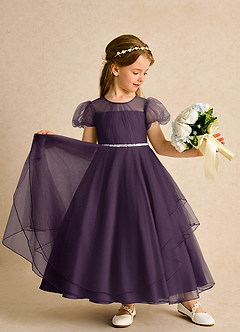 Azazie Duckie Abiti da Ragazza di Fiori Abito Principessa in Tulle Plissettato Prugna image3