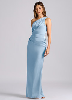 Azazie Akilah Bridesmaid Dresses Powder Blue Mermaid One Shoulder Stretch Satin Dress image6