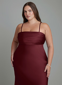 Azazie Saylor Bridesmaid Dresses Cabernet Mermaid Strapless Stretch Satin Dress image7