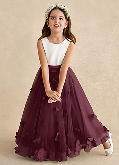 Azazie Vi Flower Girl Dresses Cabernet A-Line Sleeveless Tulle Dress image6